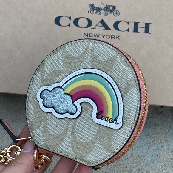 COACH Signature Rainbow Round Coin Purse - Picture 5 of 6